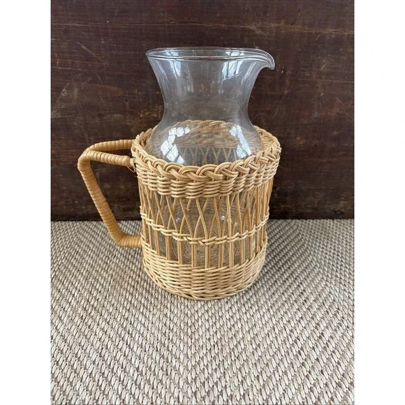 Vintage Wicker Set Picture And Glasses - Picture 4 of 8